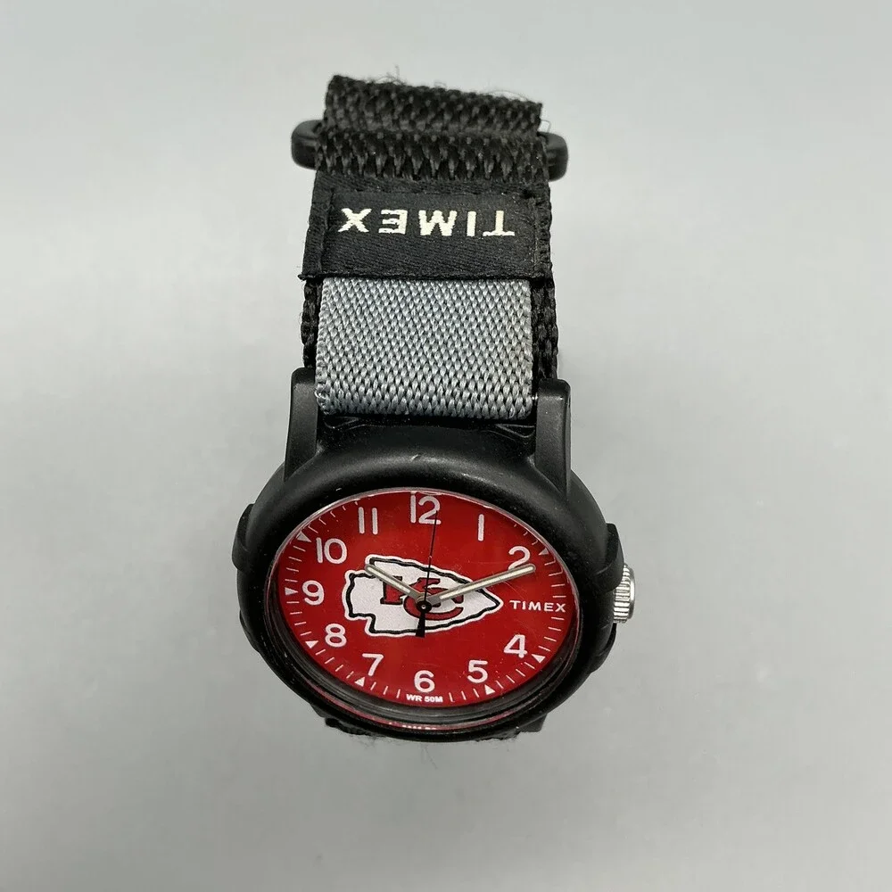Timex Kansas City Chiefs Men Watch 39mm Red Dial Black Nylon WR 50M New Battery